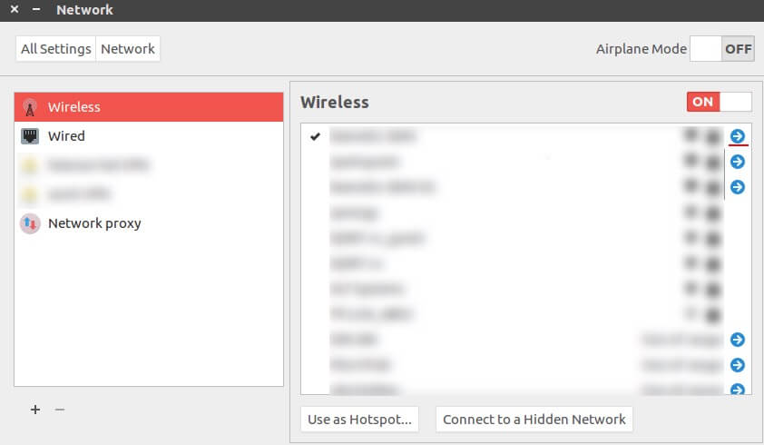 Select "Wireless" and choose the connection you have plugged