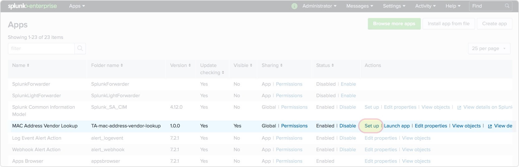 You can configure the application on the Apps page.