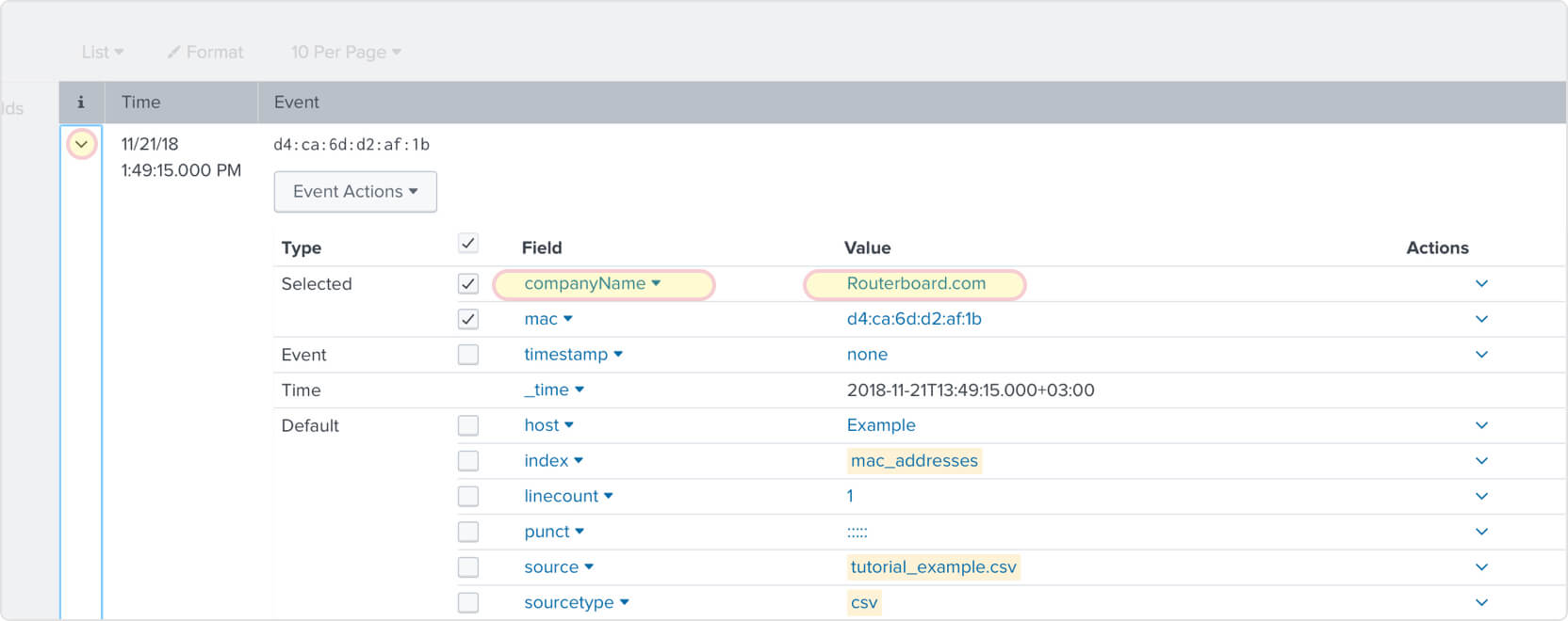Expand each event to see enriched properties. Expand each event to see enriched properties.